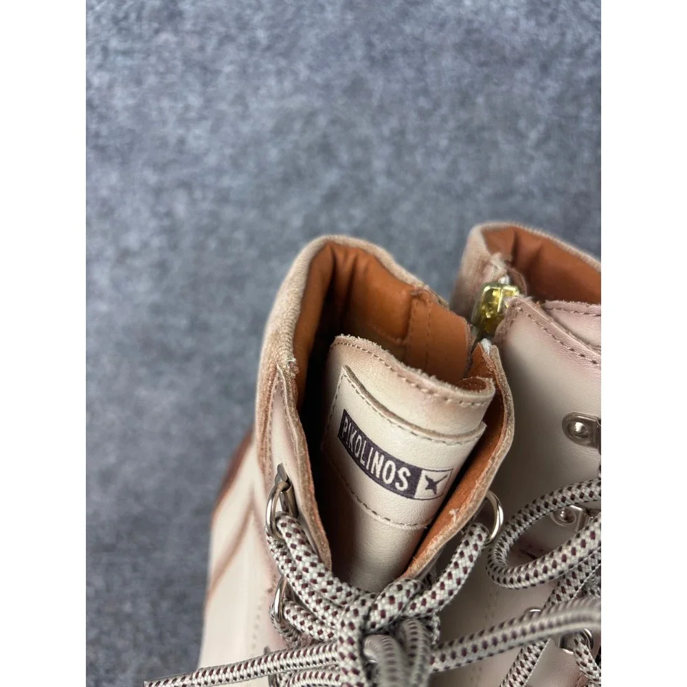 Pikolinos San Sebastian Ankle Boots Womens 37 Cream Leather Lace Up Block Heel